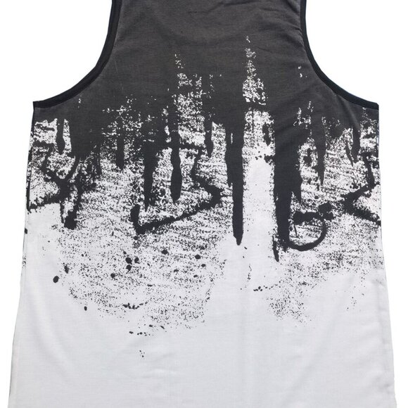 Black and White Casual Men's Random Brush Print Tank Top - Picture 2 of 2